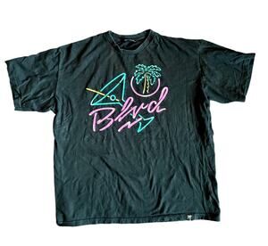 Mens Fashion BLVD T-Shirt Loose Fit Short-Sleeve Shirt Black Neon Print